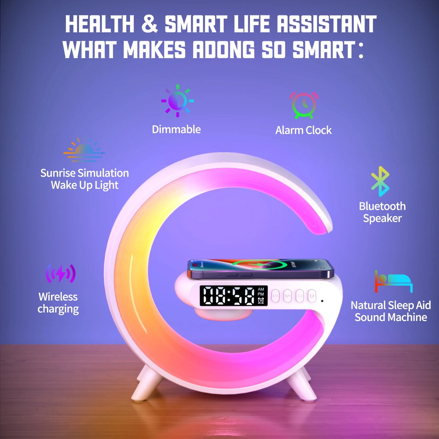 Cargador 15W Multifunction Wireless Charger Pad Stand Speaker TF RGB Night Light Fast Charging Station for iPhone Samsung Xiaomi Huawei