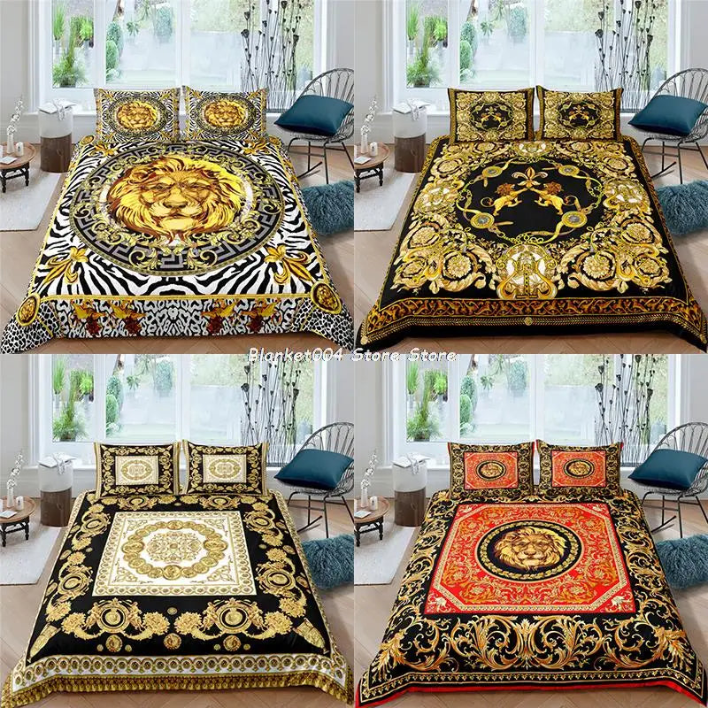 Edredon conjunto con 2 almohadas 3D Golden Lion Set Pcs Pillowcase Queen and King Size