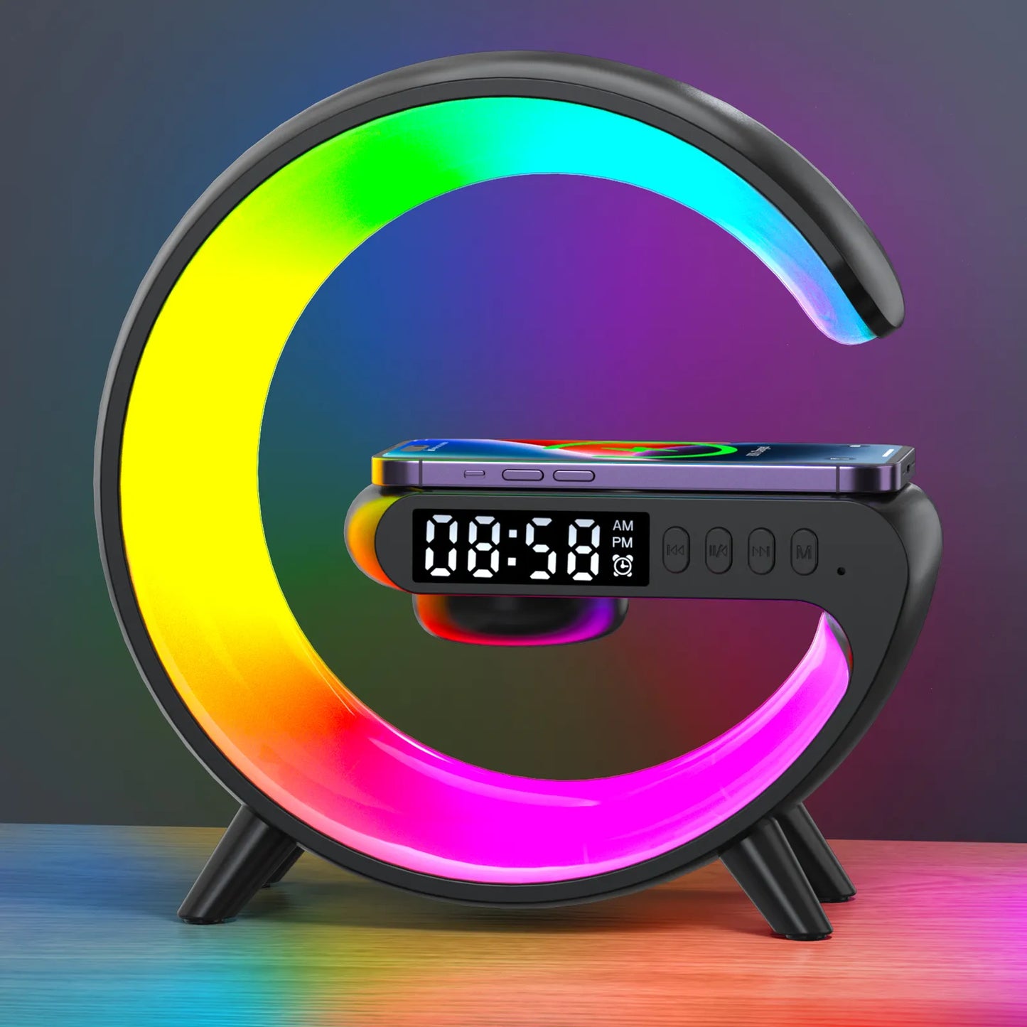 Cargador 15W Multifunction Wireless Charger Pad Stand Speaker TF RGB Night Light Fast Charging Station for iPhone Samsung Xiaomi Huawei