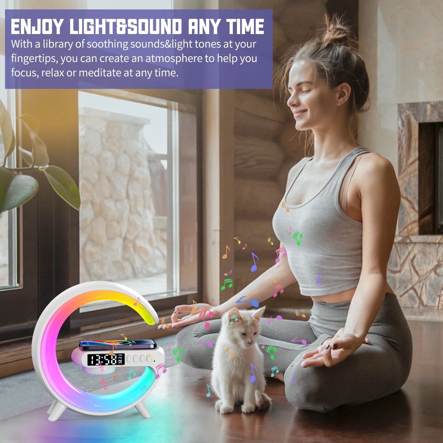 Cargador 15W Multifunction Wireless Charger Pad Stand Speaker TF RGB Night Light Fast Charging Station for iPhone Samsung Xiaomi Huawei